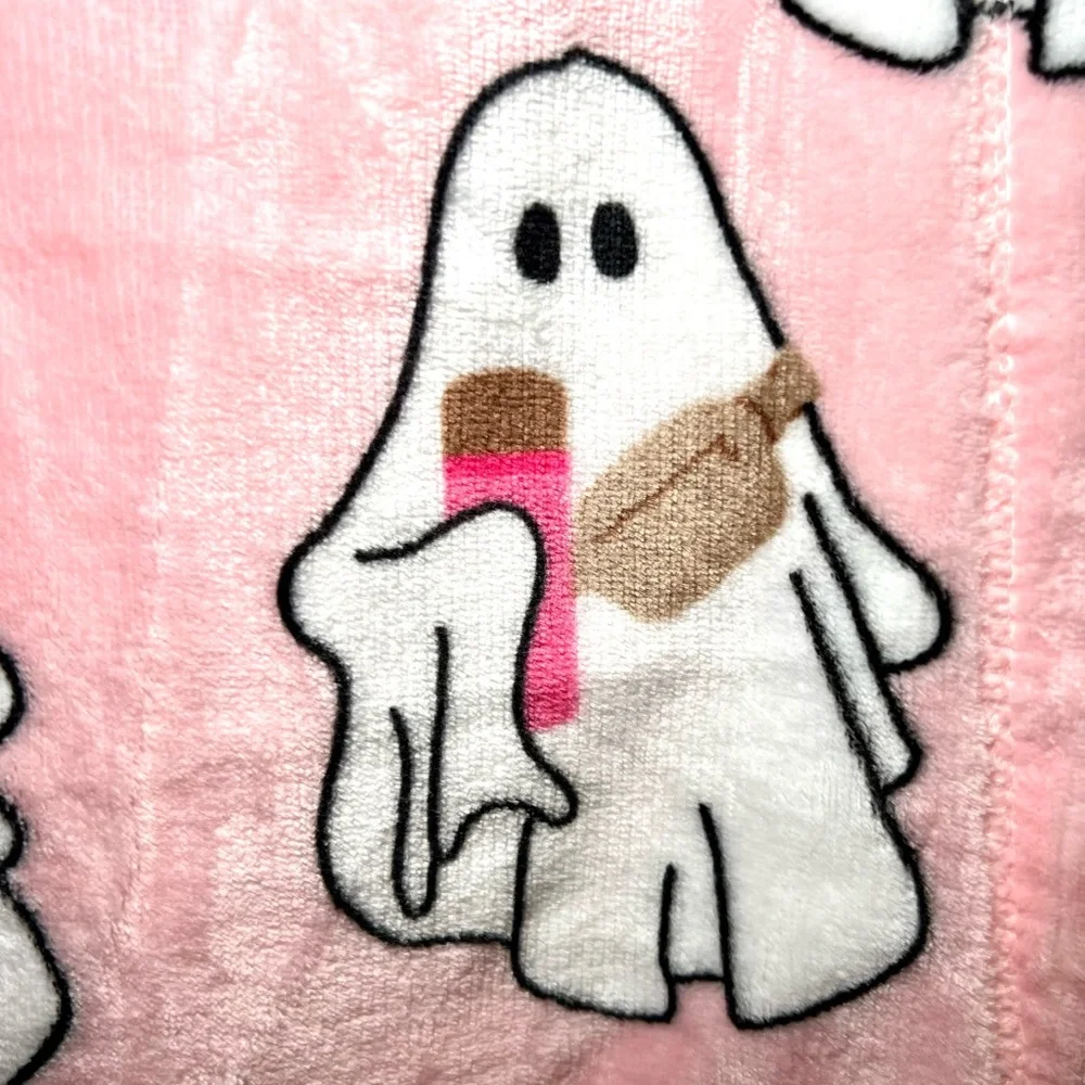 Halloween Cute Ghost Velvet Throw Blanket Ghostie w/Crossbody Bag & Coffee
